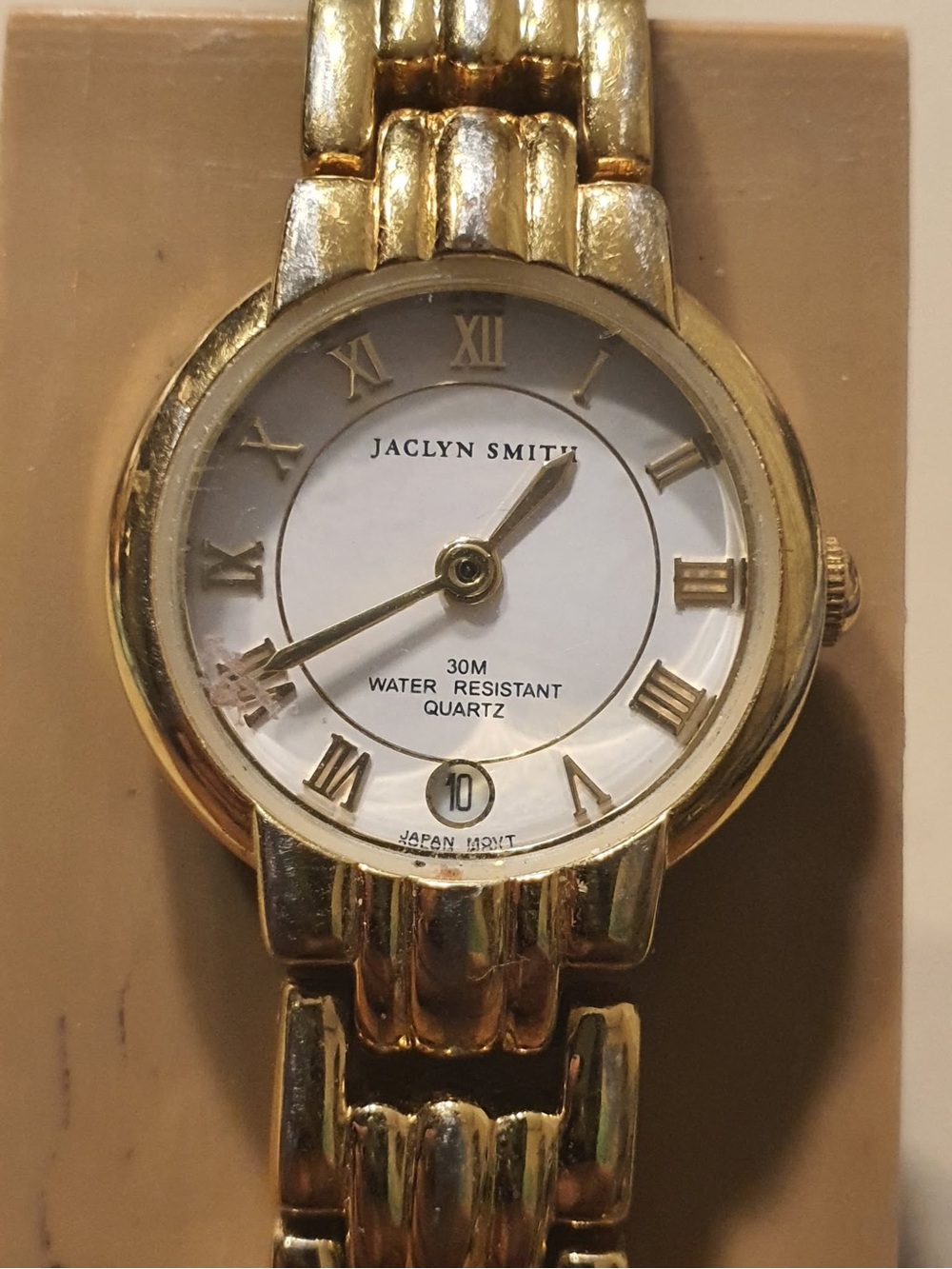 🦋10/$20🦋 Jaclyn Smith Goldtone/White Stainless Steel Women's Watch w/Date